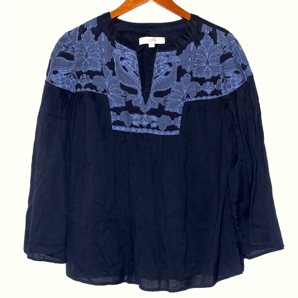 Navy Embroidered Top